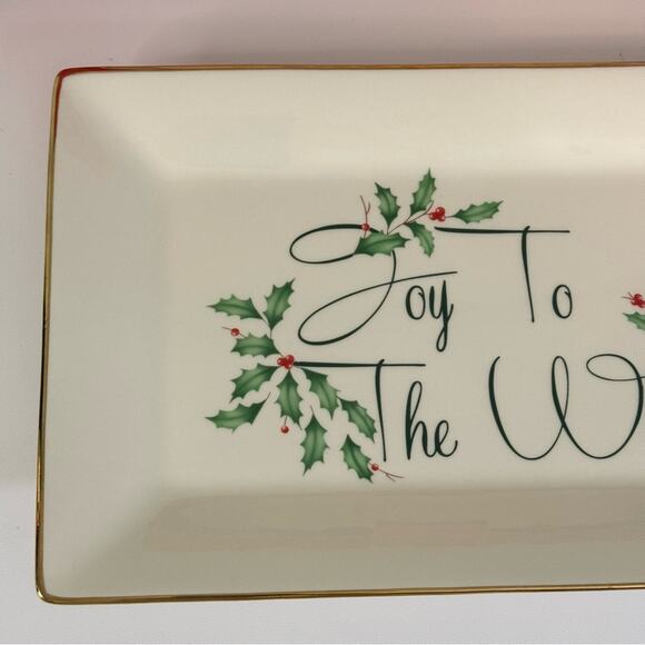 NIB Lenox Holiday Joy To The World Rectangular Sentiment Tray 11" Porcelain - Picture 9 of 14